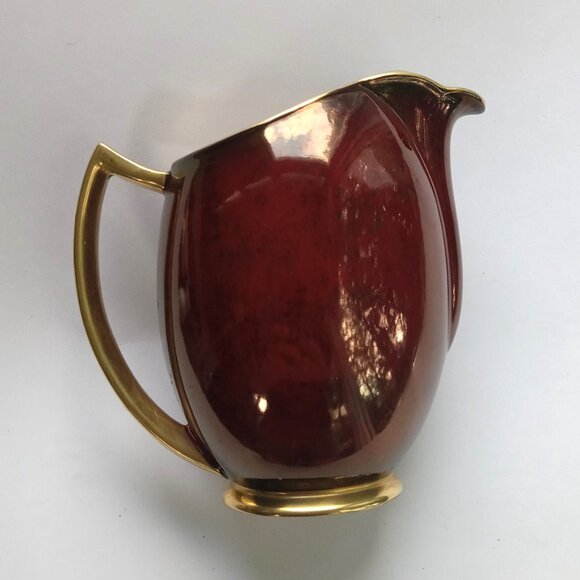 Carlton Ware  Art Deco Rouge Royale 14 Oz Pitcher England 1930s Red with Gold - Picture 11 of 16